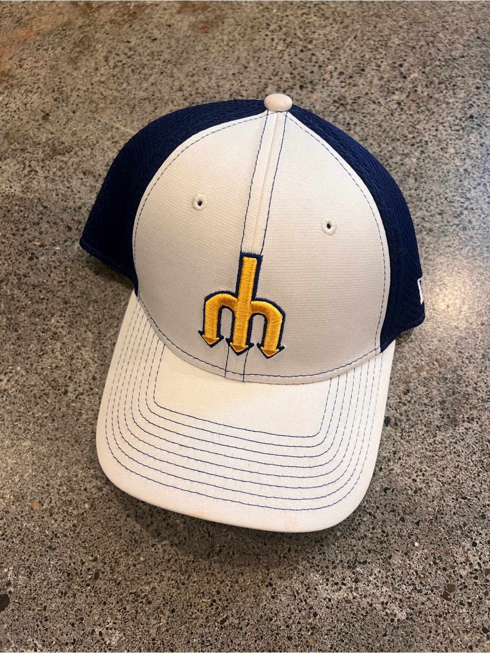 White and Navy Trucker Hat Trident. Unisex.  Seattle Mariners.